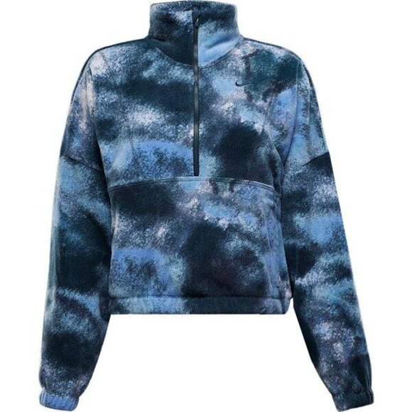 Nike One Women's Therma-FIT Oversized 1/2-Zip Fleece Printed Top Large Navy NWT - Picture 1 of 3